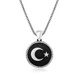 Özel Kutu ve Gümüş Bezi İle Gümüş Ay Yıldız Erkek Kolye