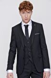  Siyah Martin Yelekli Jakarlı Slim Fit Dar Kesim 6 Drop Takım Elbise