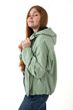 Kadın Su Yeşili Kapüşonlu Su ve Rüzgar Geçirmez Cepli Astarlı Oversize Mevsimlik Yağmurluk