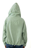 Kadın Su Yeşili Kapüşonlu Su ve Rüzgar Geçirmez Cepli Astarlı Oversize Mevsimlik Yağmurluk