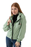 Kadın Taba Su Geçirmez Ve Rüzgara Dayanıklı Kapüşonlu Cepli Çıt Çıtlı Mevsimlik Yağmurluk