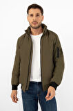 Erkek Astarlı Dik Yaka Mevsimlik Cepli Su ve Rüzgar Geçirmez Mont