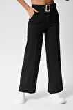 Kadın Kemerli Yüksek Bel İspanyol Paça Pantolon