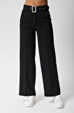 Kadın Kemerli Yüksek Bel İspanyol Paça Pantolon
