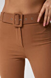 Kadın Kemerli Yüksek Bel İspanyol Paça Pantolon