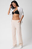 Kadın Beli Lastikli Cepli Keten Pantolon