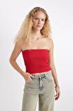 DeFacto Slim Fit Dar Kesim Basic Düz Straplez Bluz D4231AX24HSRD119