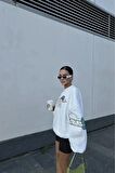 Unisex Mor Trouble Maker Baskılı Sweatshirt
