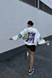 Unisex Mor Trouble Maker Baskılı Sweatshirt
