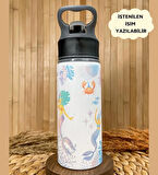 Kişiye Özel İsimli Kız Çocuk Deniz Kızı Pipetli Suluk Matara 650 ml