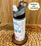 Kişiye Özel İsimli Kız Çocuk Deniz Kızı Pipetli Suluk Matara 650 ml
