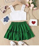 MODAVALS DANTEL DETAYLI BLUZ VE FIRFIRLI ETEK KIZ ÇOCUK KOMBİN - YEŞİL