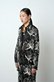 Kadın Siyah Renk Dal Desenli Oversize Kesim Gömlek