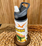 Kişiye Özel İsimli Erkek Çocuk Dinozor Pipetli Suluk Matara 650 ml