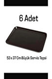 6 'lı Büyük Boy Siyah Plastik Tepsi 53 x 37 cm Yemekhane tepsisi - Restoran Servis