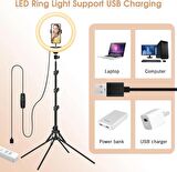 Mega Paket Ring Light Led Işıklı Tripod Bluetooth Kumandalı Adaptörlü 14 inç Halka Makyaj Işığı
