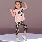 Somon Renk Minie Mouse Papyon Desenli Leopar Kapri Takım