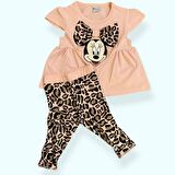 Somon Renk Minie Mouse Papyon Desenli Leopar Kapri Takım