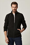 Erkek Siyah Anti-pilling Tüylenme Yapmayan Standart Fit Bato Yaka Sweatshirt Polar Ceket