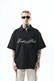 Erkek Polo Yaka Oversize T-Shirt Siyah