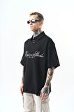 Erkek Polo Yaka Oversize T-Shirt Siyah