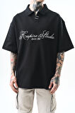 Erkek Polo Yaka Oversize T-Shirt Siyah