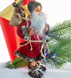 Yılbaşı Süsü Noel Baba Biblo Figür Büyük Boy 45cm - Feneri, Ayılı Hediye Çuvalı ve Aksesuarları ile