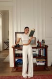 Siyah Leumik Bisiklet Yaka Kısa Kollu Crop Üstlü Fitilli Bol Paça Pantolon Takım ATE-5160