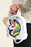 Kız Çocuk Unicorn Işıklı Pullu Ponponlu Sırt Çantası