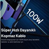 Baseus Led Işıklı E-Marker Çipli Unbreakable Kopmaz Kablo 1Mt Ultra Hızlı 100W Type-C Şarj Kablosu