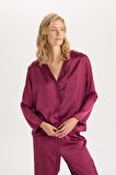 DeFacto Pijama Takım Basic Düz Saten Uzun Kollu Üst Beli Lastikli Alt- Fall in Love D6940AX24AUPR169