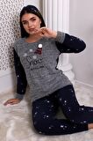 Fwn 3005 Peluş Welsoft Polar Kışlık Kar Desenli Kadın Pijama Takımı
