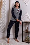 Fwn 3005 Peluş Welsoft Polar Kışlık Kar Desenli Kadın Pijama Takımı