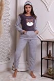 Fawn 3010 Peluş Welsoft Polar Kışlık Pandalı Cepli Kadın Pijama Takımı