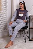 Fawn 3010 Peluş Welsoft Polar Kışlık Pandalı Cepli Kadın Pijama Takımı