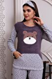 Fawn 3010 Peluş Welsoft Polar Kışlık Pandalı Cepli Kadın Pijama Takımı