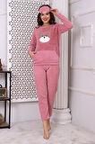 Fawn 3010 Peluş Welsoft Polar Kışlık Pandalı Cepli Kadın Pijama Takımı