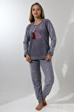 Fawn 5015 Peluş Welsoft Polar Kışlık Ayıcıklı Yumoş Kadın Pijama Takımı