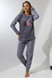 Fawn 5015 Peluş Welsoft Polar Kışlık Ayıcıklı Yumoş Kadın Pijama Takımı
