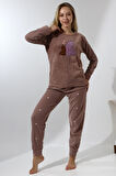 Fawn 5015 Peluş Welsoft Polar Kışlık Ayıcıklı Yumoş Kadın Pijama Takımı