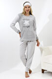 Fawn 5018 Peluş Welsoft Polar Kışlık Yıldızlı Yumoş  Kadın Pijama Takımı