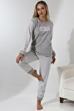 Fawn 5019 Peluş Welsoft Polar Kışlık Yumoş Kadın Pijama Takımı Love