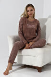 Fawn 5019 Peluş Welsoft Polar Kışlık Yumoş Kadın Pijama Takımı Love