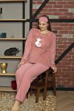 Fwn 5100 Büyük Beden Peluş Welsoft Polar Kışlık Kedili Kadın Pijama Takımı