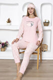 Fwn 5031 Peluş Welsoft Polar Kışlık Yumoş Kedi Desenli Kadın Pijama Takımı