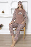 Fwn 5031 Peluş Welsoft Polar Kışlık Yumoş Kedi Desenli Kadın Pijama Takımı