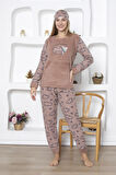 Fwn 5031 Peluş Welsoft Polar Kışlık Yumoş Kedi Desenli Kadın Pijama Takımı