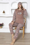 Fwn 5031 Peluş Welsoft Polar Kışlık Yumoş Kedi Desenli Kadın Pijama Takımı