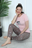 Mirano 4101 Pamuklu Kedi Desenli Kısa Kollu  Kadın Pijama Takımı