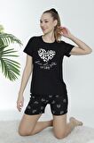 Mirano 1601 Pegasus Likralı Kumaş Kalpli Şortlu Takım Pijama Takımı